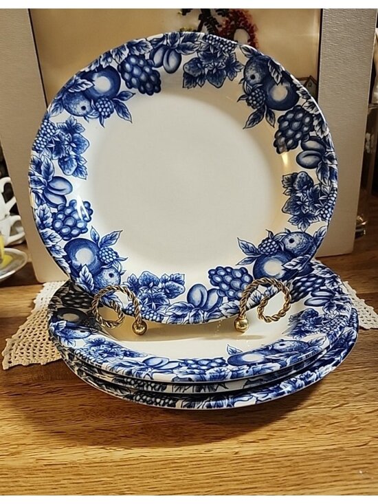 Libbey Other - Libbey Tableware Eden Fruit & Berries Blue 9.25" Dinner Plates Rare Print